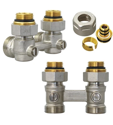 Heizkörper Hahnblock ECK DURCHGANG 50mm Zweirohr Ventil Eurokonus 3/4 16mm PEX
