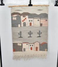 XL Handmade Southwestern Wool Art Tapestry Wall Hanging Arizona Saguaro Houses