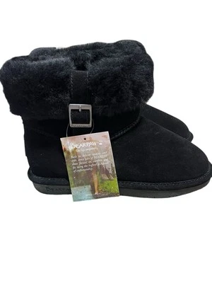 Bearpaw Abby Women's Suede Sheepskin Wool Fur Slip On Ankle Boots Sz 8 Black - Image 1 of 4