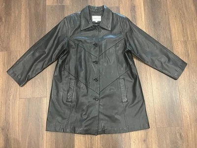 Gabardina vintage de cuero negro Charles Klein para mujer L Foto 1 de 4