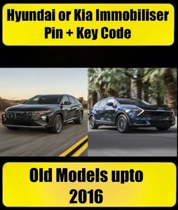 ✅ Immobiliser Pin Code And Key Code For Hyundai And Kia By VIN Models Upto 2016 - Foto 1 di 1