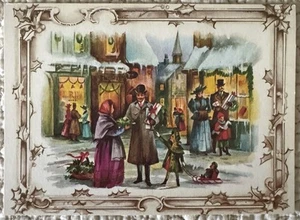 Tarjeta de felicitación de colección de la escena callejera victoriana de Navidad sin usar de la década de 1960 - Imagen 1 de 3