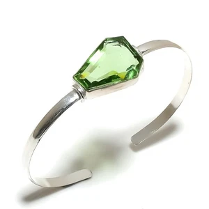 Peridot Gemstone 925 Sterling Silver Gift Jewelry Cuff Bangle Adjustable v615 - Picture 1 of 2