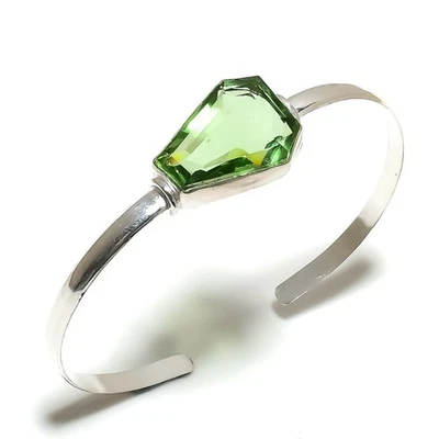 Peridot Gemstone 925 Sterling Silver Gift Jewelry Cuff Bangle Adjustable v615 - Image 1 of 2