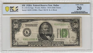 FR.2101-K 1928A Dallas $50 Gold on Demand Federal Reserve Note PCGS VF 20 - Picture 1 of 2