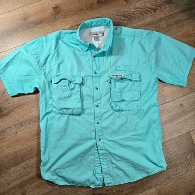 Hook & Tackle Men’s Large Teal Green Short Sleeve Vented Button Fishing Outdoor - Image 1 of 4