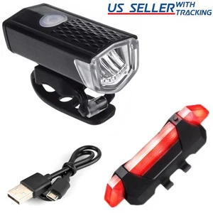 LED Bike Light Combo USB Rechargeable Headlight Rear Taillight Set Bicycle Lamp - Picture 1 of 11
