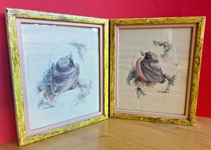 Litografie vintage J. O. Barsumian "Baby Robins" set di 2 cornici dipinte anni '50 New York - Foto 1 di 12
