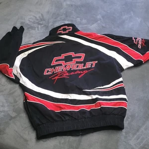 Vintage Chevrolet Racing Black Track Gear Embroidered Cotton NASCAR L Jacket Lined - Bild 1 von 11