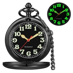 Taschenuhr Handaufzug mechanisch arabische Leuchtziffern mit Kette&Box Bes... - Bild 1 von 7