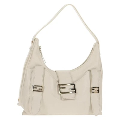 FENDI Mamma Baguette Shoulder Bag Leather White Gold Auth 154081M - Image 1 of 4