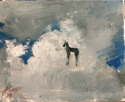Western Horse Surrealism Animal Cloud Oil Painting On Canvas 8”x10” Original - Image 1 of 2