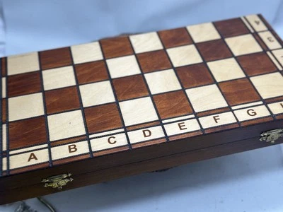 Wooden Chess Set Wood Board Hand Carved Folding , Game Pieces Inside - Image 1 of 4