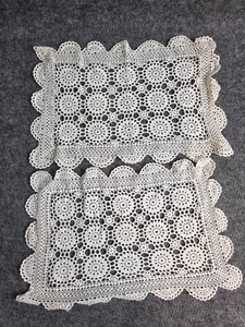 Handmade Crochet Lace Rectangular Doilies Set Of 2 White Floral Design 16”x10” - Picture 1 of 4