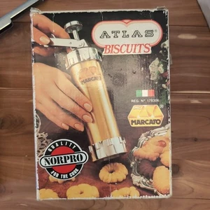 Vintage Atlas Marcato Bisquits Cookie Press 20 Discs And 4 Tips Made in Italy - Picture 1 of 4