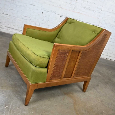 Vintage MCM Sears Symphony Coll by Drexel Green Upholstered & Cane Lounge Chair Cover