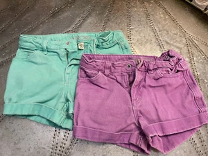 Two Pair of Cherokee Girls Adjustable Waist Shorts Green and Purple 7/8 - Picture 1 of 2