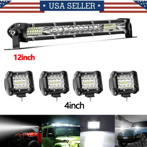 12"inch 450W LED Light Bar Combo+4x 4" inch Pods Kit For Jeep For Truck SUV ATV - Picture 1 of 20