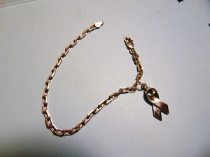 BREAST CANCER AWARENESS STERLING SILVER LINK BRACELET WITH STERLING SYMBOL - Picture 1 of 3