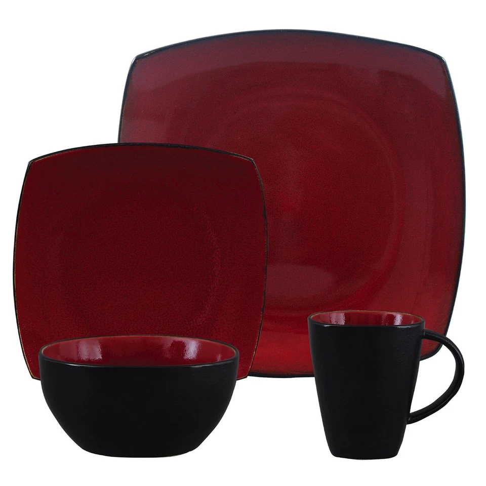 Gibson Soho Lounge 16 Piece Square Stoneware Dinnerware Set in Red & Black - Image 1 of 1