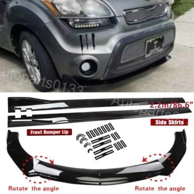For Kia Soul Hatchback Front Bumper Lip Splitter Body Kit +Side Skirts Glossy - Image 1 of 4