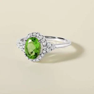 Certified 10K Gold 1.3ct Natural Diamond w/ Simulated Peridot August Oval Ring - Picture 1 of 10