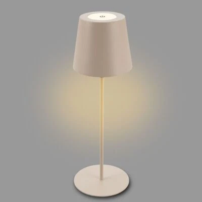 BRILONER LED Tischlampe Akku Lampe Kabellos IP44 Höhenverstellbar 2,5W Metall Beige