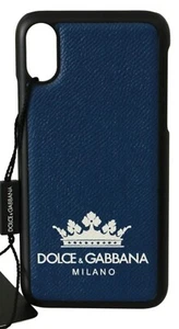 DOLCE & GABBANA Phone Case Cover Blue Leather DG Logo MIlano iPhone X RRP $200 - Picture 1 of 7