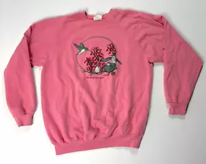 Vintage Hanes Womens Hummingbird Crewneck Sweatshirt Pink Sz XL 80s Flowers - Picture 1 of 8