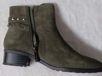 Anne Klein Womens  Size 8.0  M  Zipper Leather Block Heel Ankle Dark Green - Изображение 1 из 4