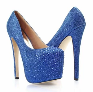 Roya blau Farbe Glitzer Damen Pumps Abschlussball Stiletto Plateau Frauen 6" Absatz Größe 6,5 - Bild 1 von 11