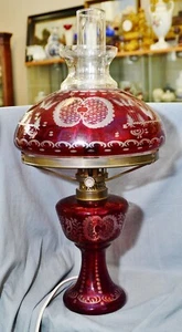 Table Lamp Ruby Glass, Hunting Motifs Rocailles, VEB Ilmkristall, 1970/80, 51 cm - Picture 1 of 11
