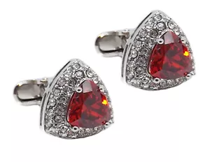 Triangle Cufflinks with ruby red swarovski crystal mens gift by CUFFLINKS DIRECT - Picture 1 of 9