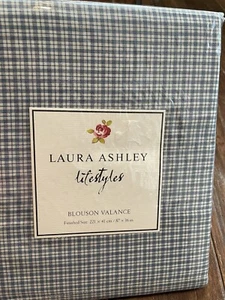 Laura Ashley Blouson Window Valance Blue White Gingham Check RARE - Picture 1 of 3