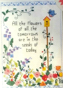 kit Bernat W/D10200 TOMORROWs FLOWERS 5x7" cross stitch vintage New Sealed - Picture 1 of 7
