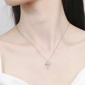 1.1CT Moissanite Jesus Cross Pendant Necklace for Women Men 925 Sterling Silver - Picture 1 of 7
