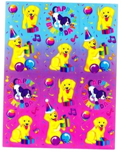 Lisa Frank - HAPPY BIRTHDAY HUNDE kompletter authentischer Vintage Stickerbogen - S302 - Bild 1 von 2