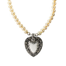 Sterling Silver Heart Pendant, Faux Pearl Necklace, 158g