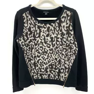 ANN TAYLOR Size M Leopard Print Crewneck Sweater Polyester Wool Blend Zippers - Picture 1 of 9