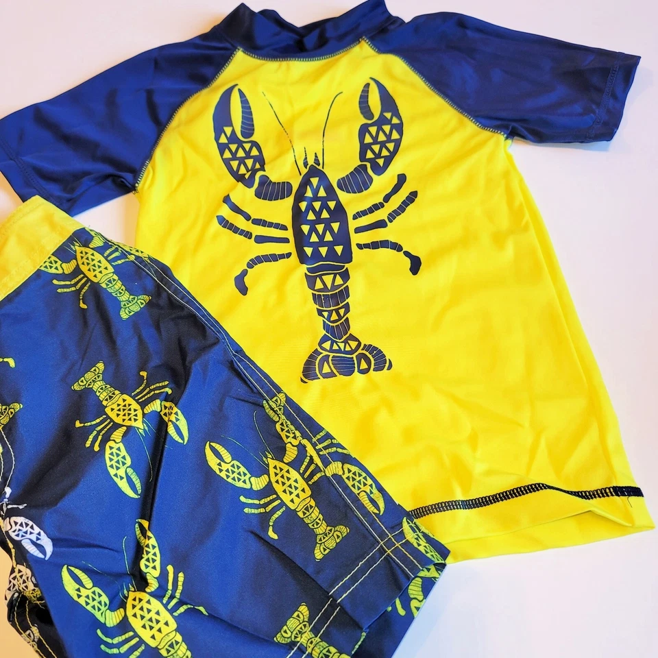 Gymboree sz 6 Swim Rashguard and Shorts Nautical Swim Set NWT Yellow Lobster - Image 1 of 4