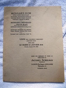 1938 JACQUES SCHULMAN Dutch Gold Coins Auction CATALOG Medals Monnaies d'Or - Picture 1 of 5