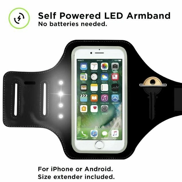 Running Armband fits Iphone 6 6S 7 or Android Dynamove Motion Powered LED - Image 1 of 1