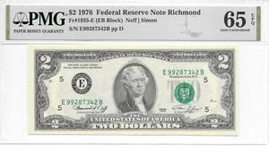 1976 Richmond $2 FRN Harder to Find EB Block PMG 65 EPQ GEM UNCIRCULATED - Picture 1 of 8