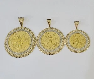 REAL 10k Yellow Gold Charm Centenario Style Coin in Bezel 50 Pesos 1947 For Men - Picture 1 of 7