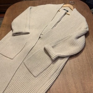 Nili Lotan CLAUDINE 100% CASHMERE SOFT Long Thick Rib Cardigan Sweater Beige M - Picture 1 of 18