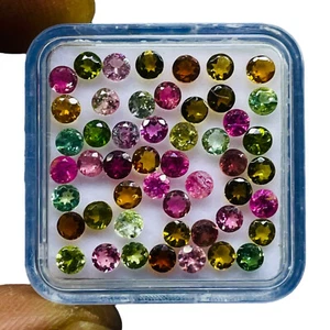 50 Pcs Natural Tourmaline 3mm Round Cut Multi Color Loose Gemstones 6.08 Cts - Picture 1 of 8