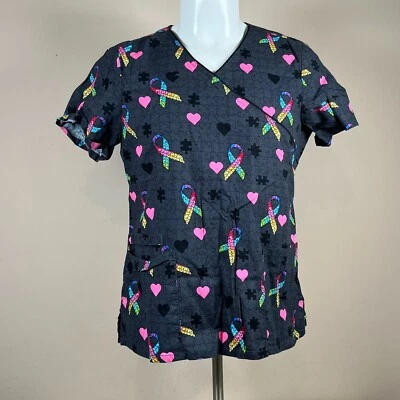 Nurse Scrub Unisex Large Breast Cancer Gay Pride Hearts Hospital Medical - Image 1 of 4
