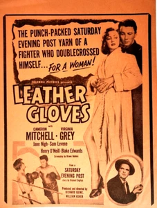 Guantes de cuero 1948 cartel de vestíbulo de película 12" x 9,5" Cameron Mitchell Virginia gris - Imagen 1 de 4