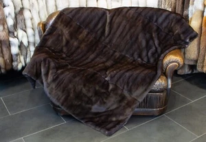 1390 Noble Mink Fur Blanket - Dark Tone Genuine Pelt Throw Real Mink Cover Furs - Picture 1 of 7