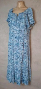 Rockmans Maxi Dress Womens Size 16 Blue Frill Sleeve Boat Neck Tiered Fit Flare - Picture 1 of 9